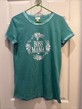 Lularoe Liv Boss Mama Teal Graphic Tee size Medium NWT